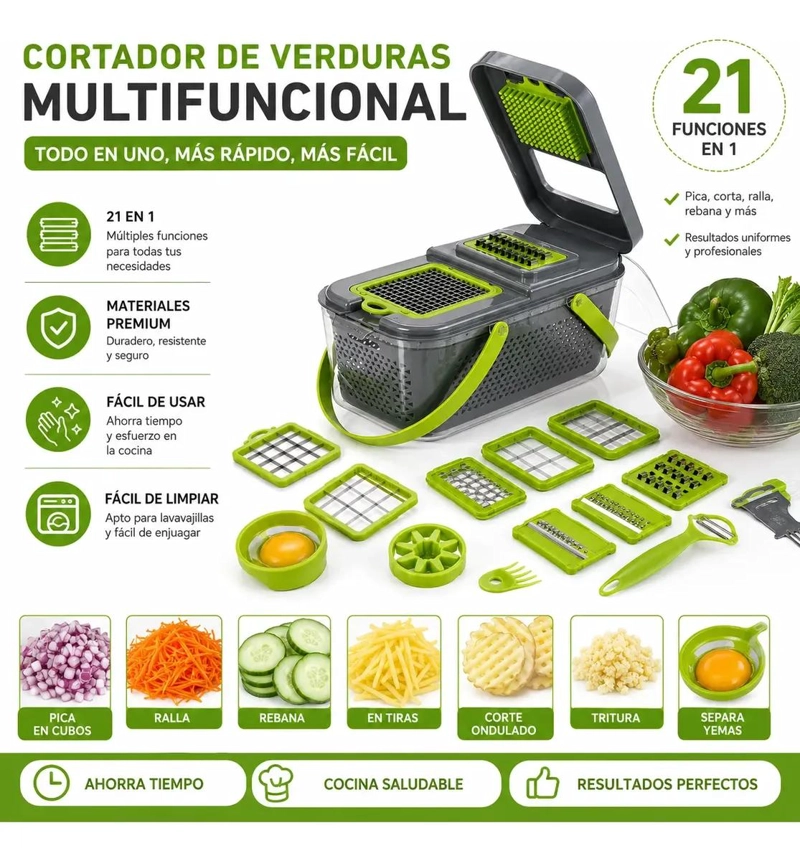 SET MULTIFUNCIONAL DE 21 PIEZAS PARA CORTAR VERDURAS Y FRUTAS - 2