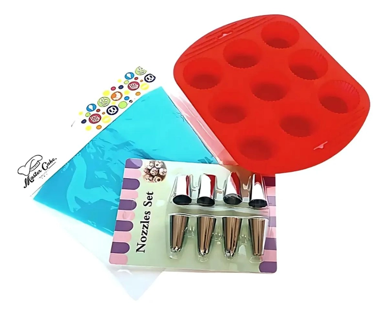 SET PARA REPOSTERIA CON MOLDE DE SILICONA PARA MUFFINS, MANGA PASTELERA Y 8 BOQU - 3