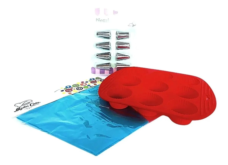 SET PARA REPOSTERIA CON MOLDE DE SILICONA PARA MUFFINS, MANGA PASTELERA Y 8 BOQU - 4