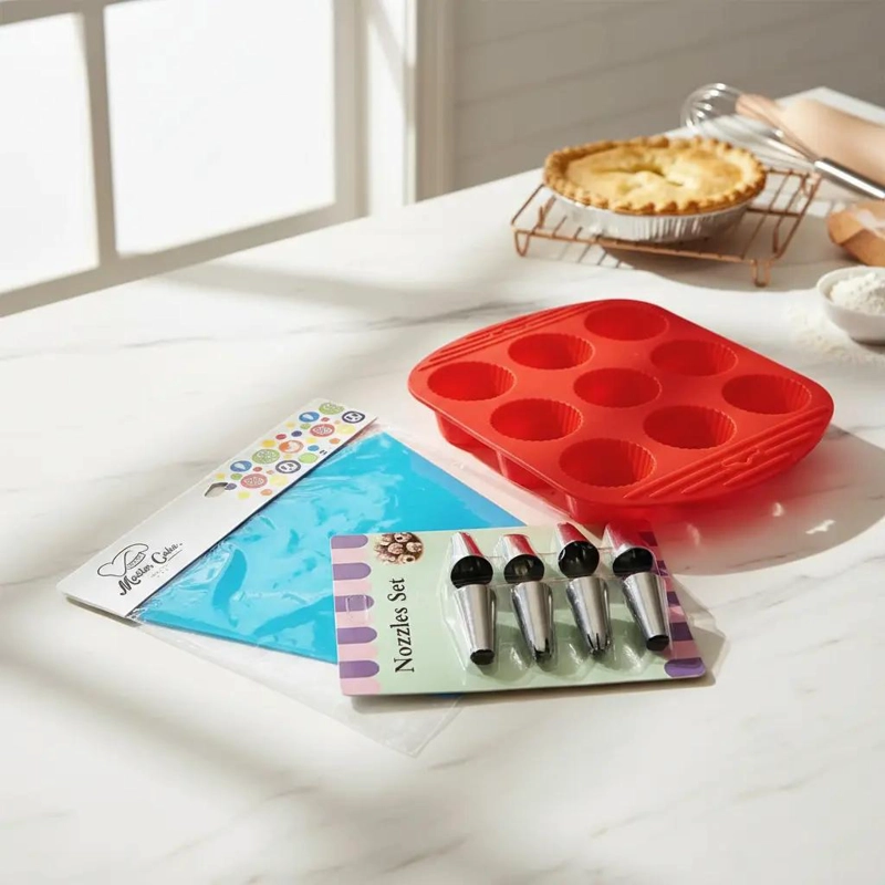 SET PARA REPOSTERIA CON MOLDE DE SILICONA PARA MUFFINS, MANGA PASTELERA Y 8 BOQU - 5