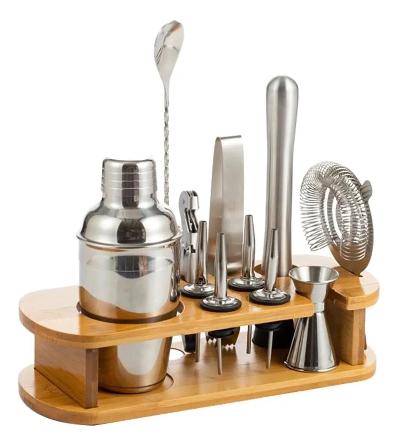 KIT COMPLETO DE UTENSILIOS PARA COCTELERIA CON COCTELERA DE 750 ML Y 12 PIEZAS - 1