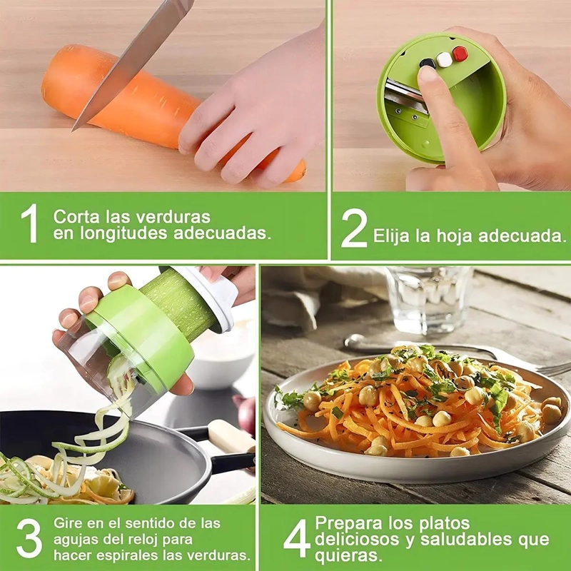 RALLADOR Y CORTADOR DE VERDURAS EN ESPIRAL PARA COCINA - 4