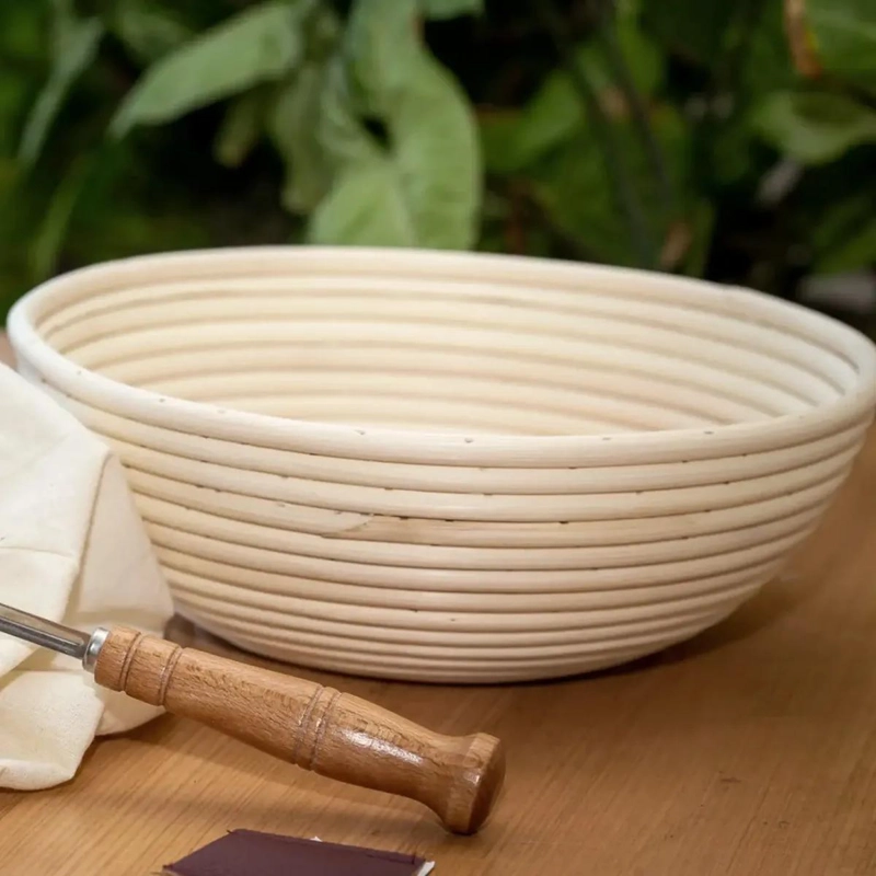 CESTA CIRCULAR DE RATTAN CON FUNDA DE LINO 25X25.5X8 CM PARA FERMENTACION - 2