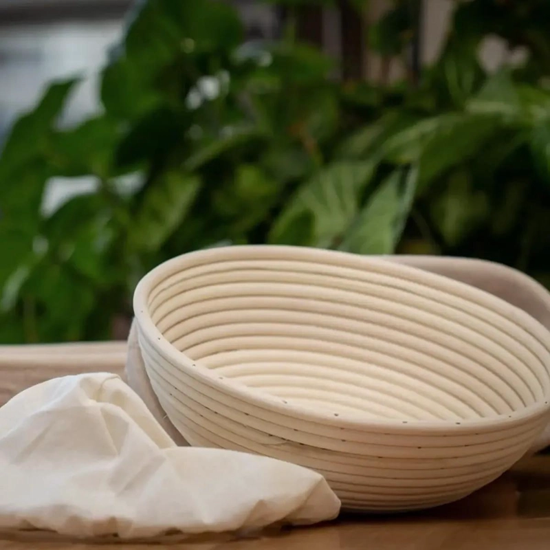 CESTA CIRCULAR DE RATTAN CON FUNDA DE LINO 25X25.5X8 CM PARA FERMENTACION - 3