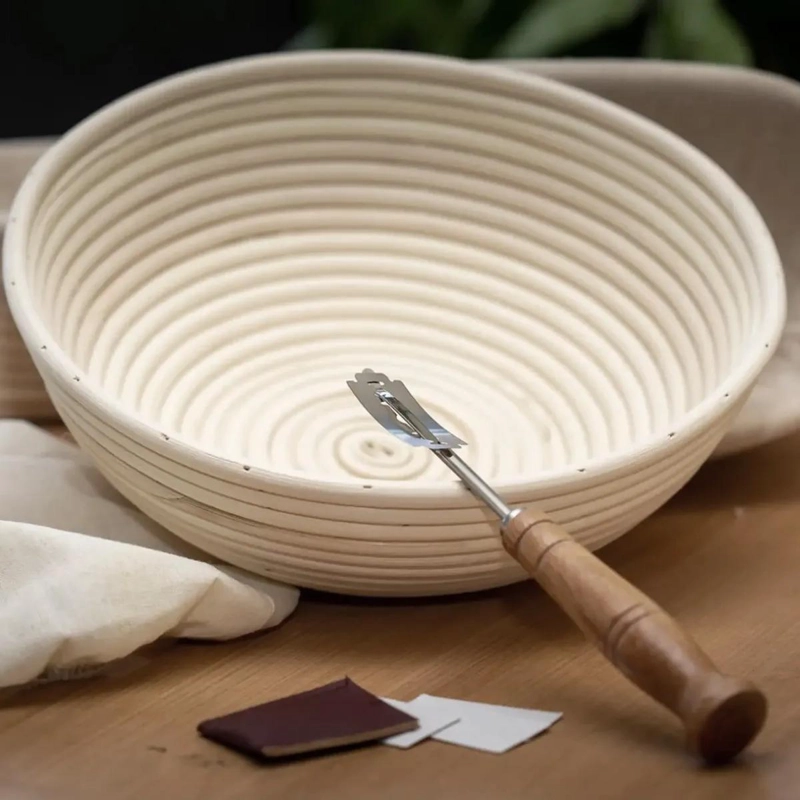 CESTA CIRCULAR DE RATTAN CON FUNDA DE LINO 25X25.5X8 CM PARA FERMENTACION - 4