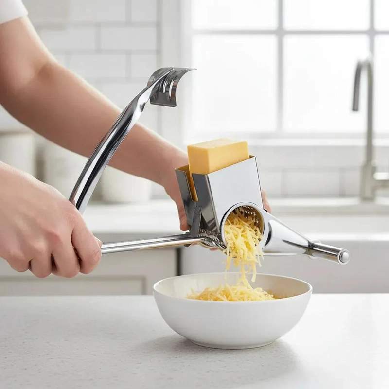 RALLADOR GIRATORIO DE ACERO INOXIDABLE PARA QUESO Y VERDURAS - 3