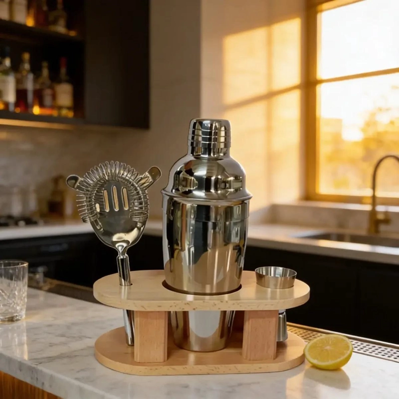 SET DE BAR EN MADERA PARA PREPARAR COCTELES CON ACCESORIOS COMPLETO - 1