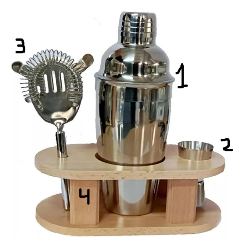 SET DE BAR EN MADERA PARA PREPARAR COCTELES CON ACCESORIOS COMPLETO - 3