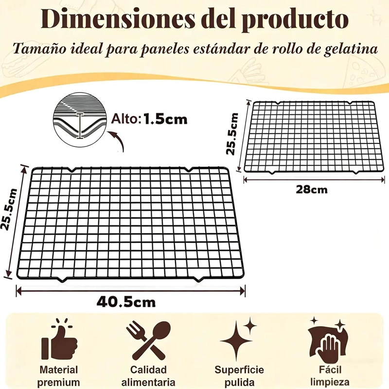 JUEGO DE 2 REJILLAS PARA HORNEAR Y ENFRIAR CON ESTRUCTURA RESISTENTE - 2