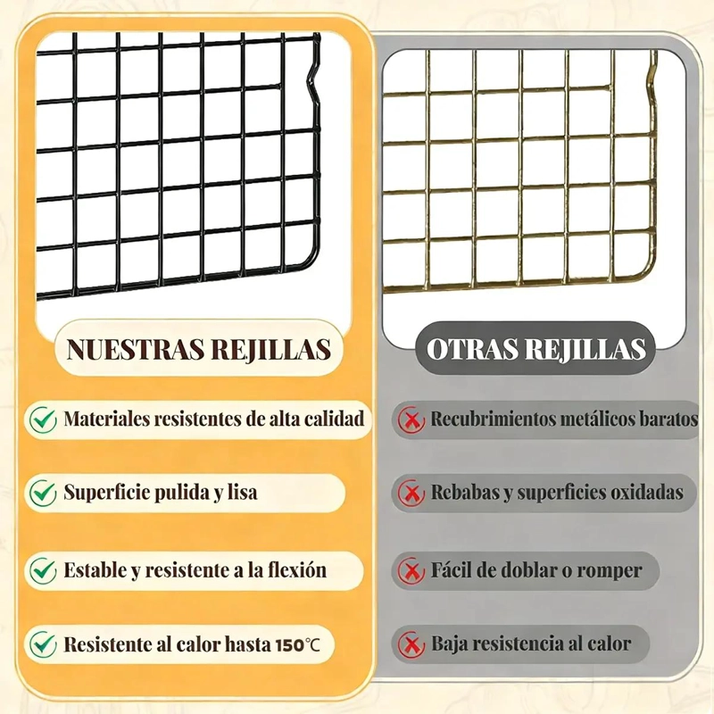 JUEGO DE 2 REJILLAS PARA HORNEAR Y ENFRIAR CON ESTRUCTURA RESISTENTE - 3