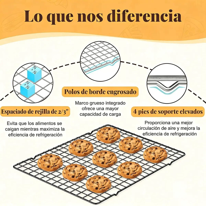 JUEGO DE 2 REJILLAS PARA HORNEAR Y ENFRIAR CON ESTRUCTURA RESISTENTE - 4
