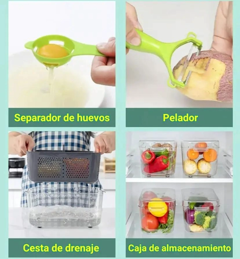 SET MULTIFUNCIONAL PARA PICAR VERDURAS Y FRUTAS CON VARIAS PIEZAS - 3