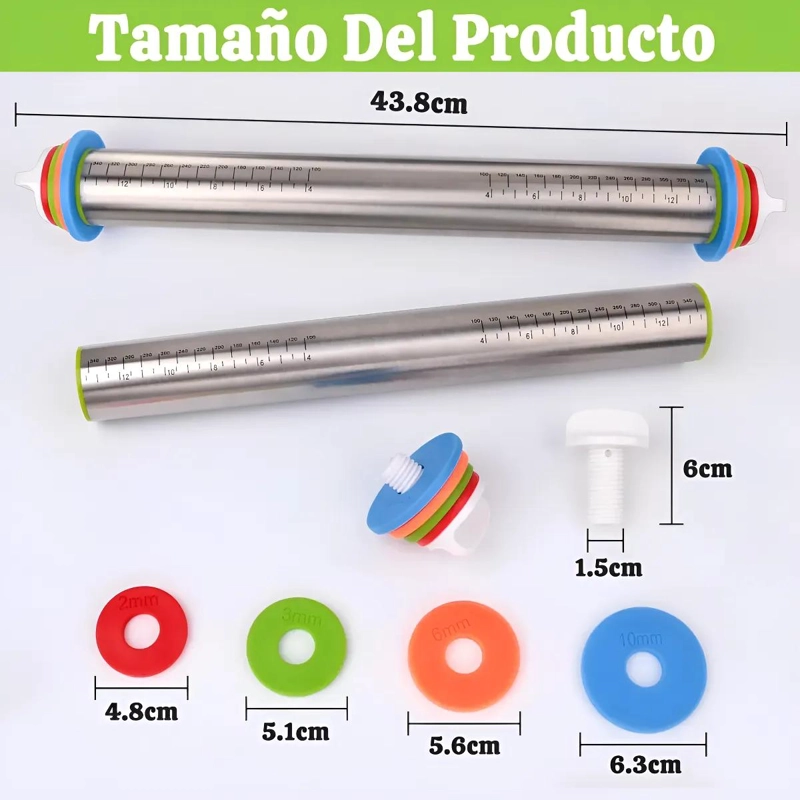 RODILLOS DE ACERO INOXIDABLE CON ANILLOS PARA COCINA Y HORNEAR PIZZA - 2