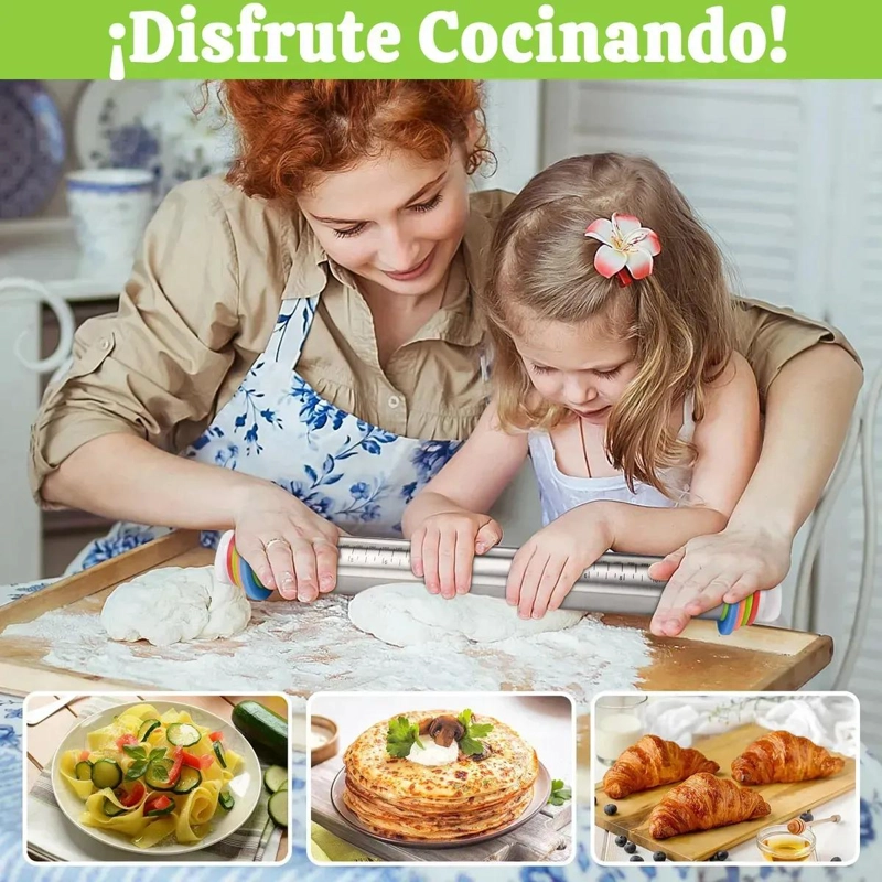 RODILLOS DE ACERO INOXIDABLE CON ANILLOS PARA COCINA Y HORNEAR PIZZA - 3