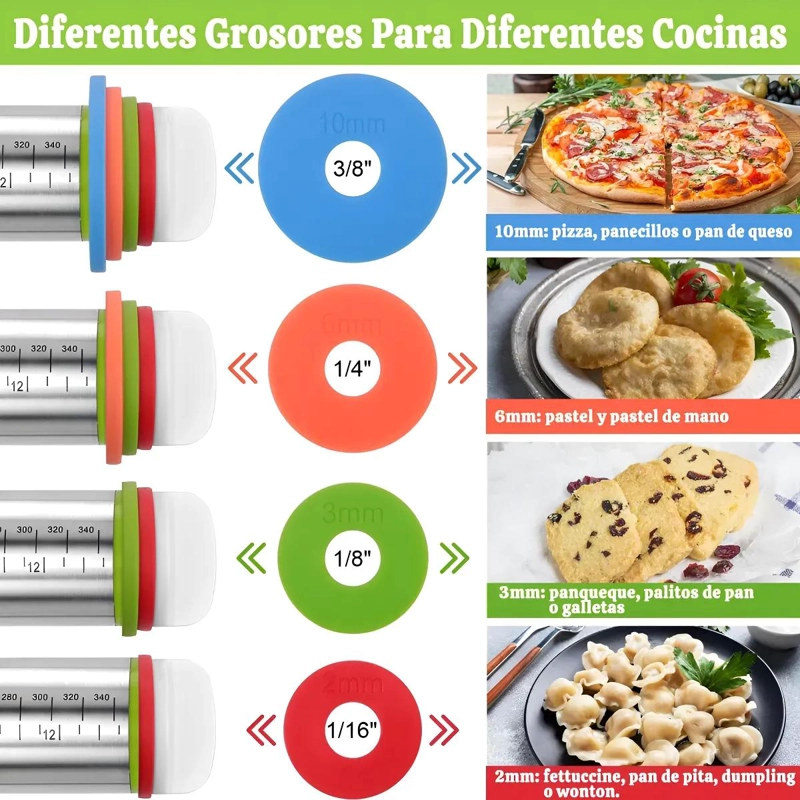 RODILLOS DE ACERO INOXIDABLE CON ANILLOS PARA COCINA Y HORNEAR PIZZA - 4