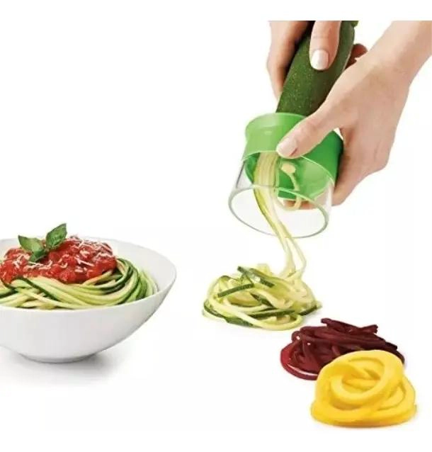 CORTADOR Y RALLADOR ESPIRAL PARA VEGETALES CON ACERO INOXIDABLE Y MANGO VERDE - 3