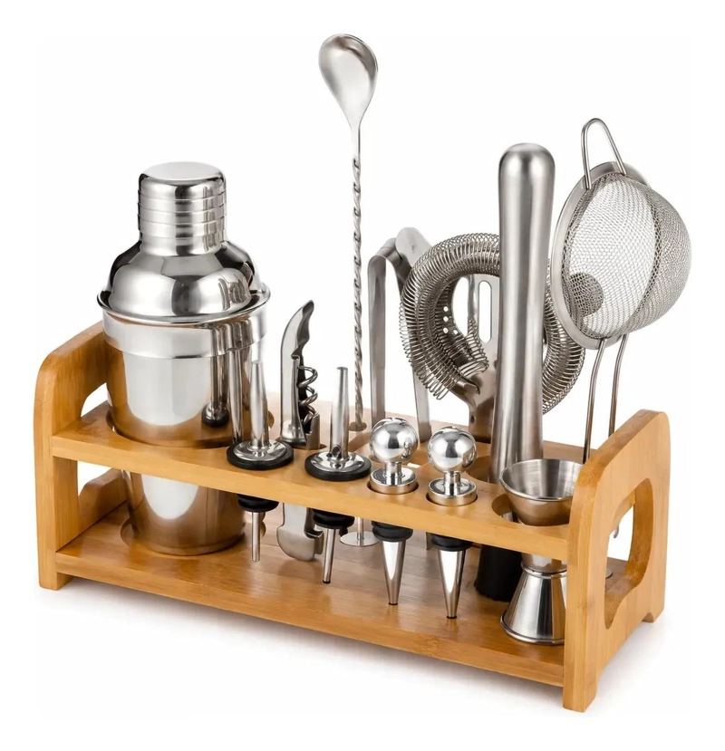 SET PROFESIONAL DE COCTELERA CON 14 PIEZAS PARA PREPARACION DE COCTELES - 1