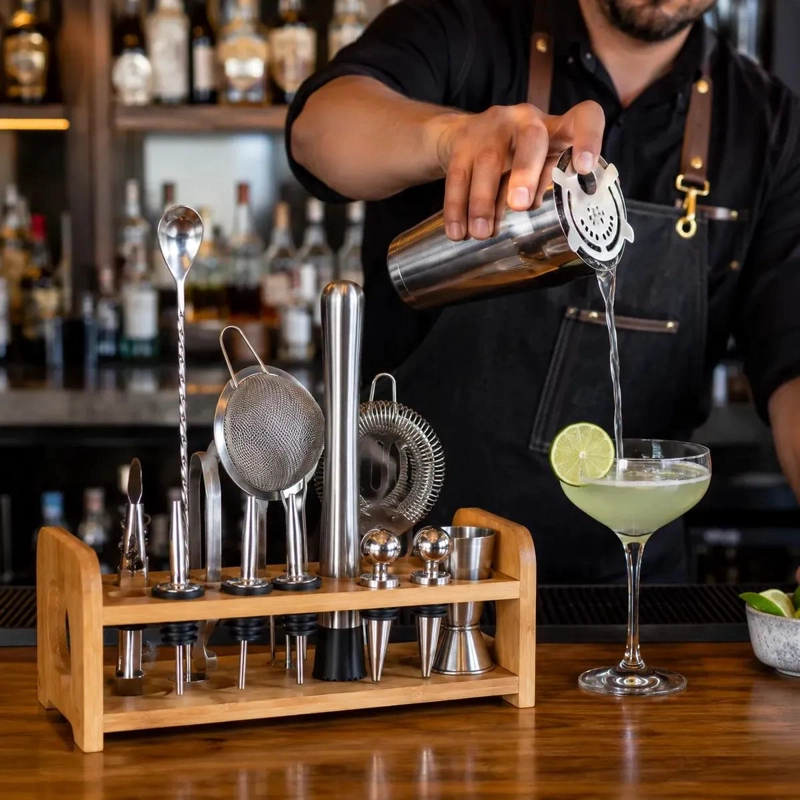 SET PROFESIONAL DE COCTELERA CON 14 PIEZAS PARA PREPARACION DE COCTELES - 2