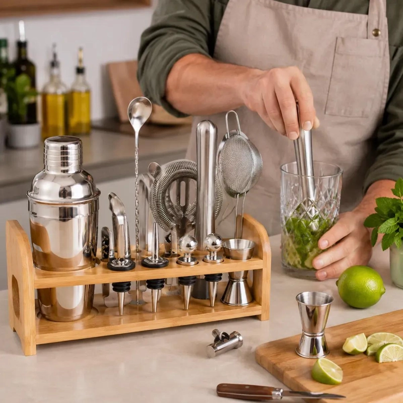 SET PROFESIONAL DE COCTELERA CON 14 PIEZAS PARA PREPARACION DE COCTELES - 3
