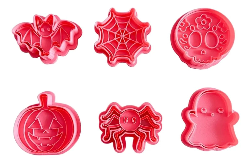 SET DE 6 CORTADORES DE GALLETAS CON SELLO PARA FONDANT Y ARCILLA TEMATICA DE CAL - 1