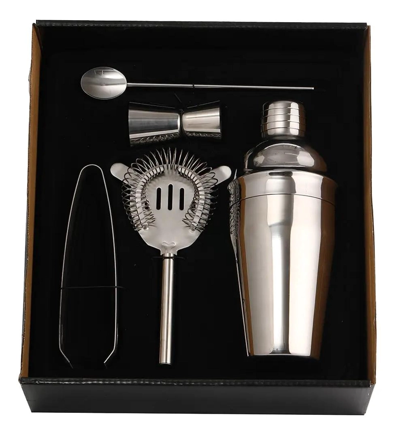 SET DE UTENSILIOS PARA BAR CON COCTELERA DE ACERO INOXIDABLE 5 PIEZAS - 1