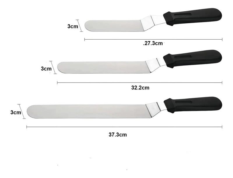 SET DE TRES ESPATULAS CURVAS DE ACERO INOXIDABLE PARA DECORACION - 1