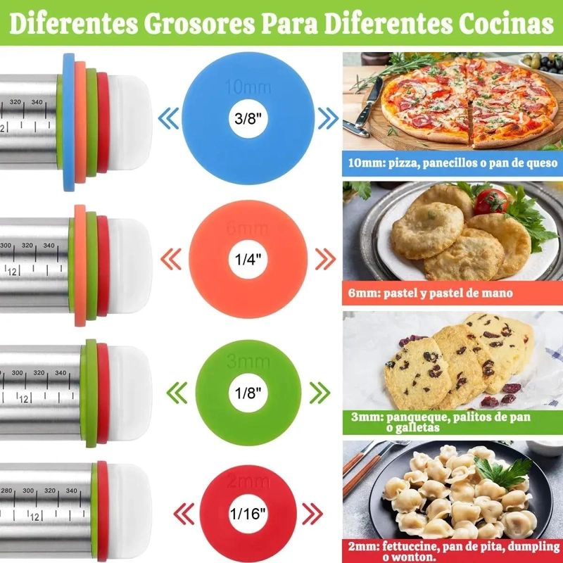 RODILLO AJUSTABLE DE ACERO INOXIDABLE PARA REPOSTERIA Y MASA - 4