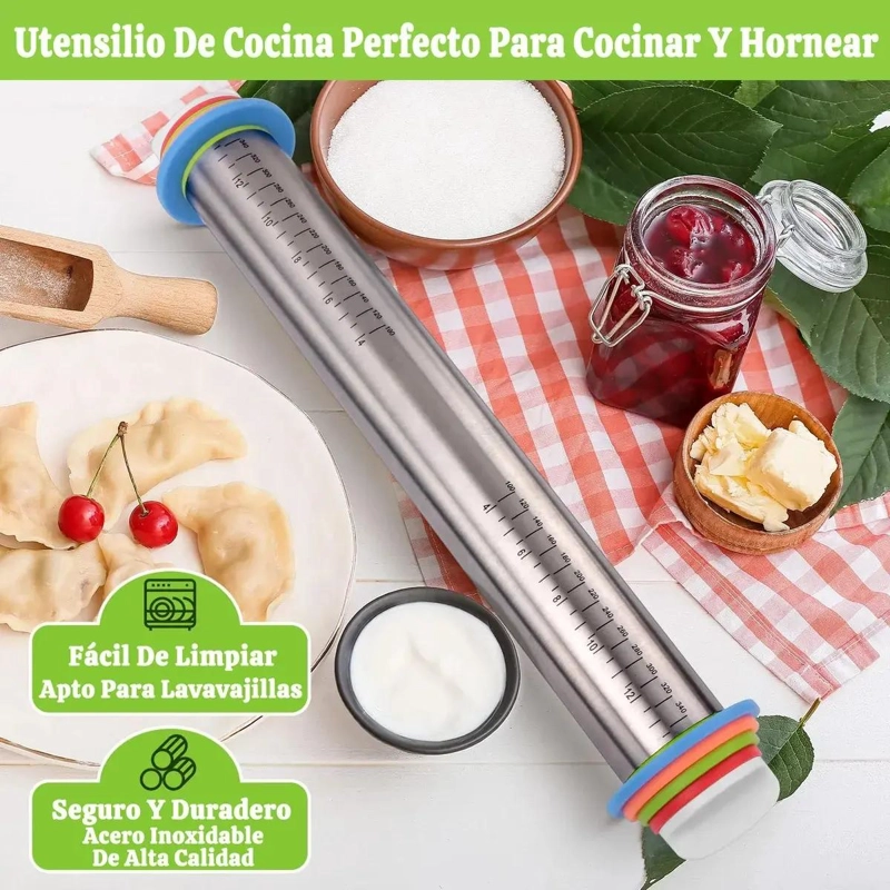 RODILLO AJUSTABLE DE ACERO INOXIDABLE PARA REPOSTERIA Y MASA - 5
