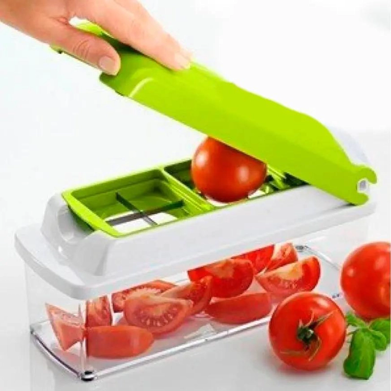 PICADOR DE VERDURAS MULTIUSO CON CUCHILLAS DE ACERO INOXIDABLE Y RECIPIENTE DE 1 - 2