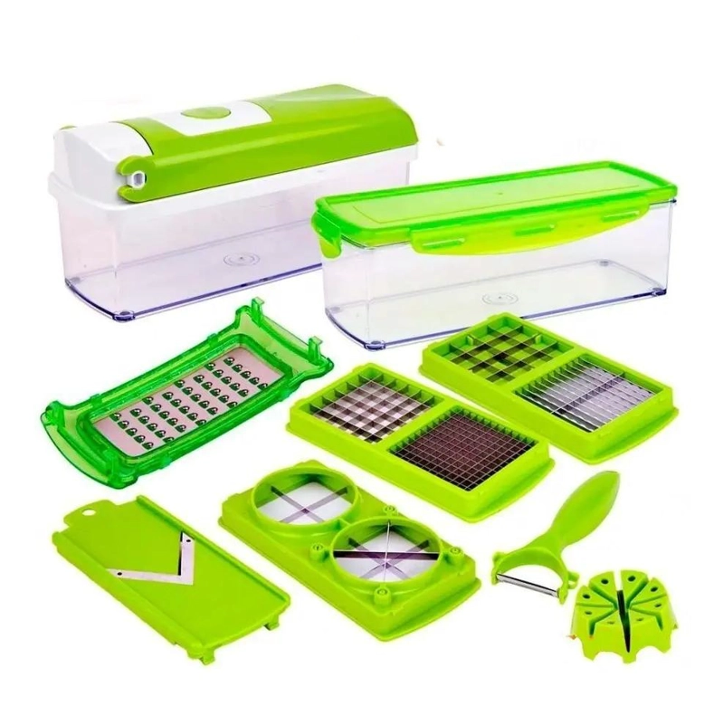 PICADOR DE VERDURAS MULTIUSO CON CUCHILLAS DE ACERO INOXIDABLE Y RECIPIENTE DE 1 - 3