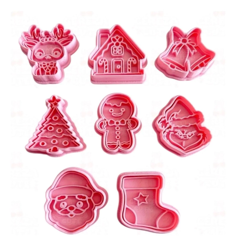 SET DE 8 CORTADORES DE GALLETAS CON SELLO TEMATICA NAVIDAD - 1
