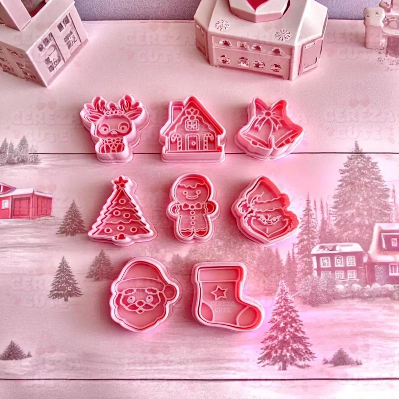 SET DE 8 CORTADORES DE GALLETAS CON SELLO TEMATICA NAVIDAD - 3