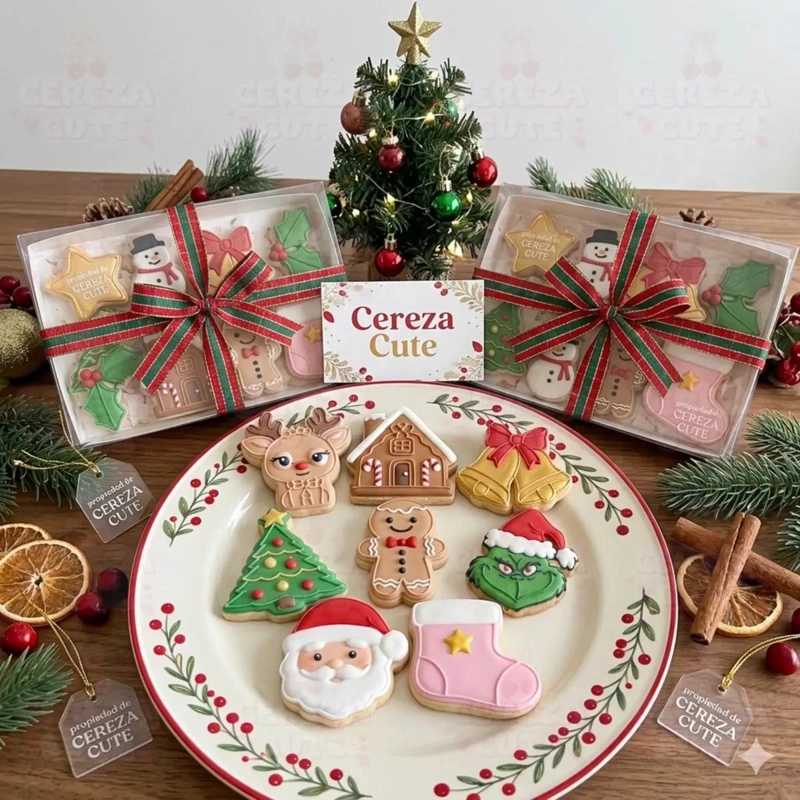 SET DE 8 CORTADORES DE GALLETAS CON SELLO TEMATICA NAVIDAD - 5