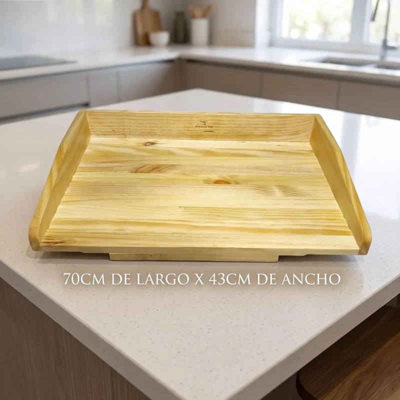 TABLA DE AMASAR DE MADERA NATURAL 70X43 CM PARA REPOSTERIA Y COCINA - 3