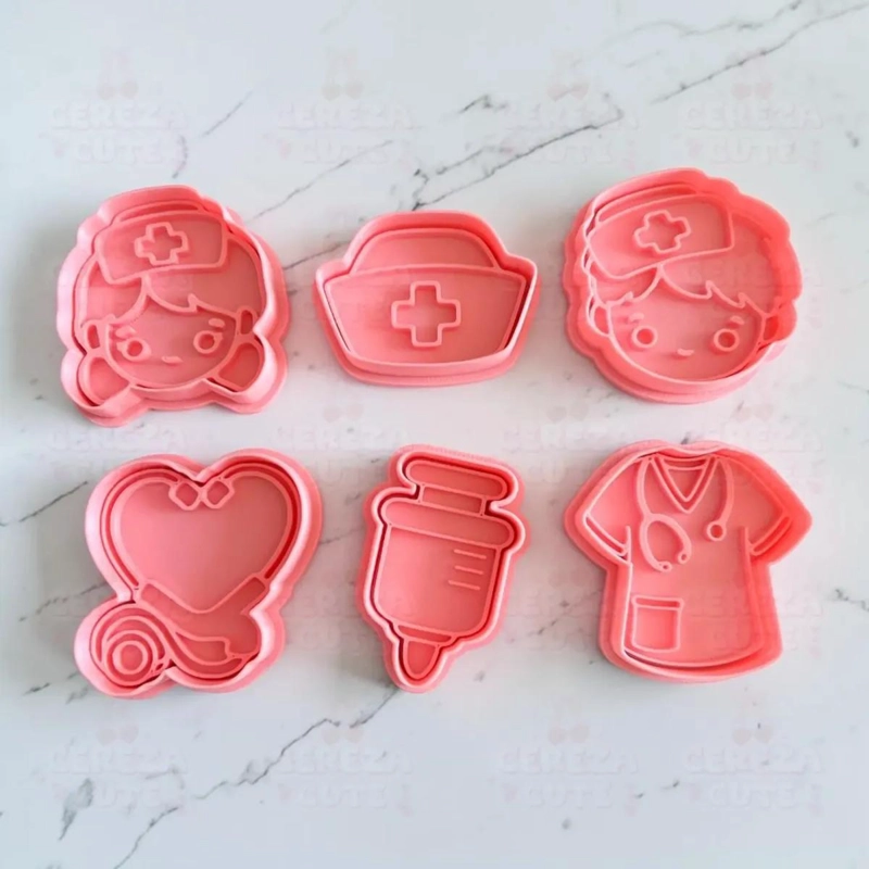 SET DE CORTADORES Y SELLO PARA GALLETAS CON DISEÑO DE ENFERMERIA Y ME DICO - 2