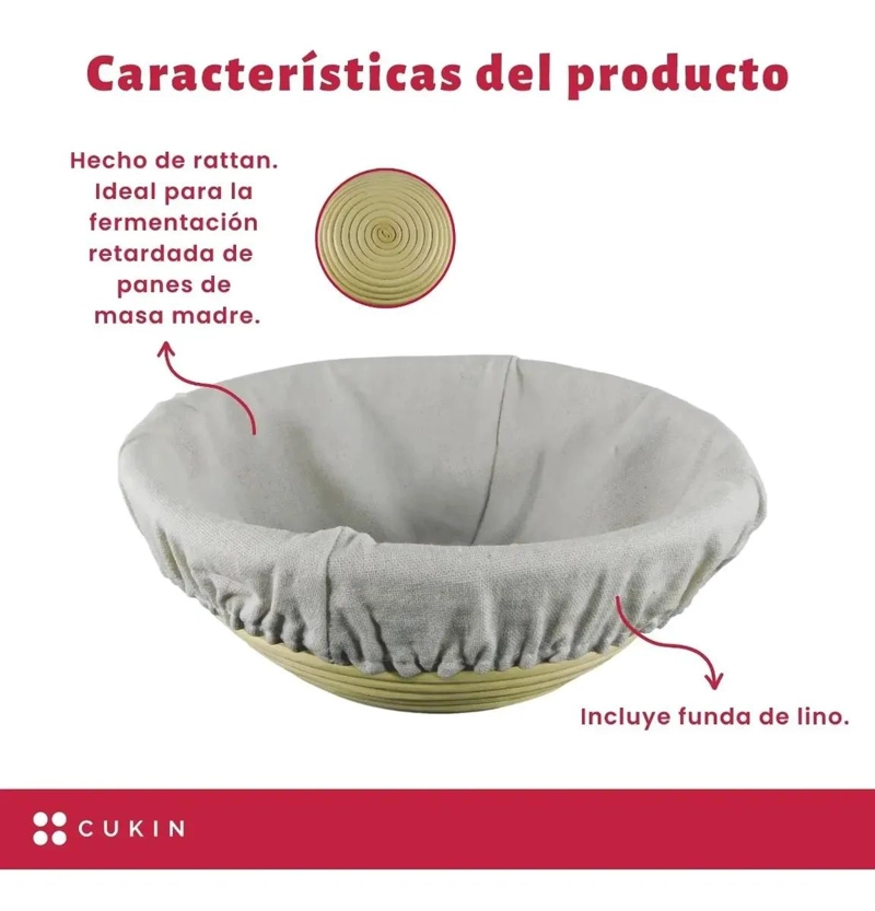 CESTA REDONDA DE RATTAN PARA FERMENTACION DE PAN DE 25 CM - 2