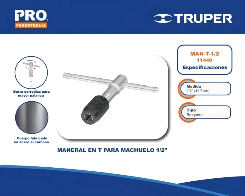 MACHUELO MANUAL 1/2 PULGADA CON MANGO ERGONOMICO - 7