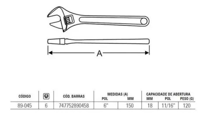 LLAVE FRANCESA AJUSTABLE DE ACERO 6 PULGADAS - 4