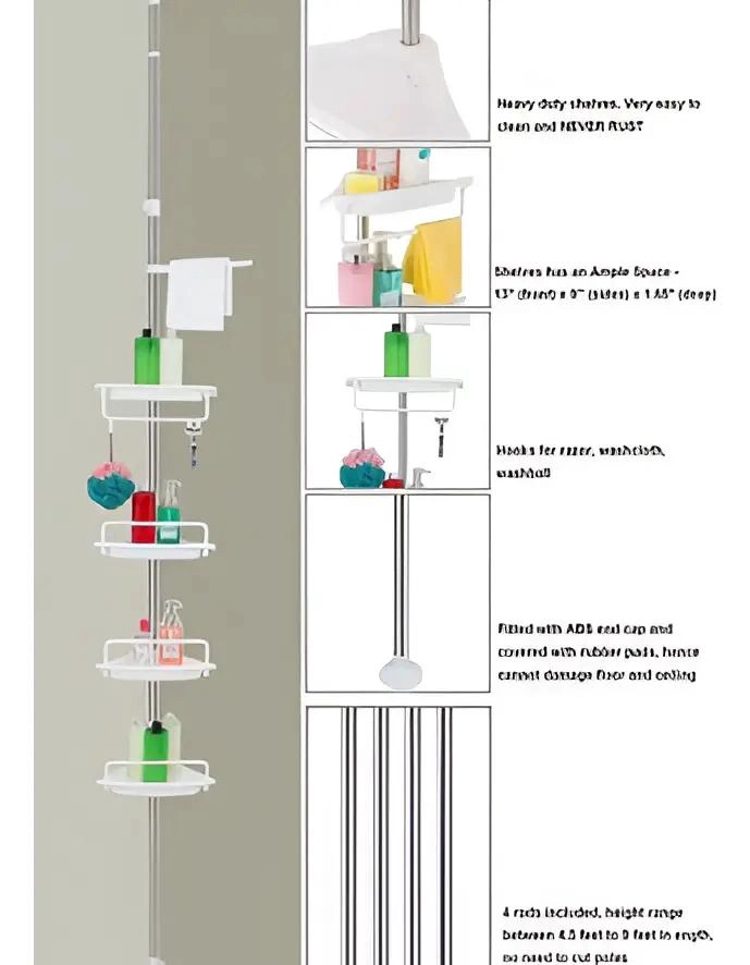 ESQUINERO DE DUCHA AJUSTABLE CON 4 REPISAS PARA BAÑO - 2