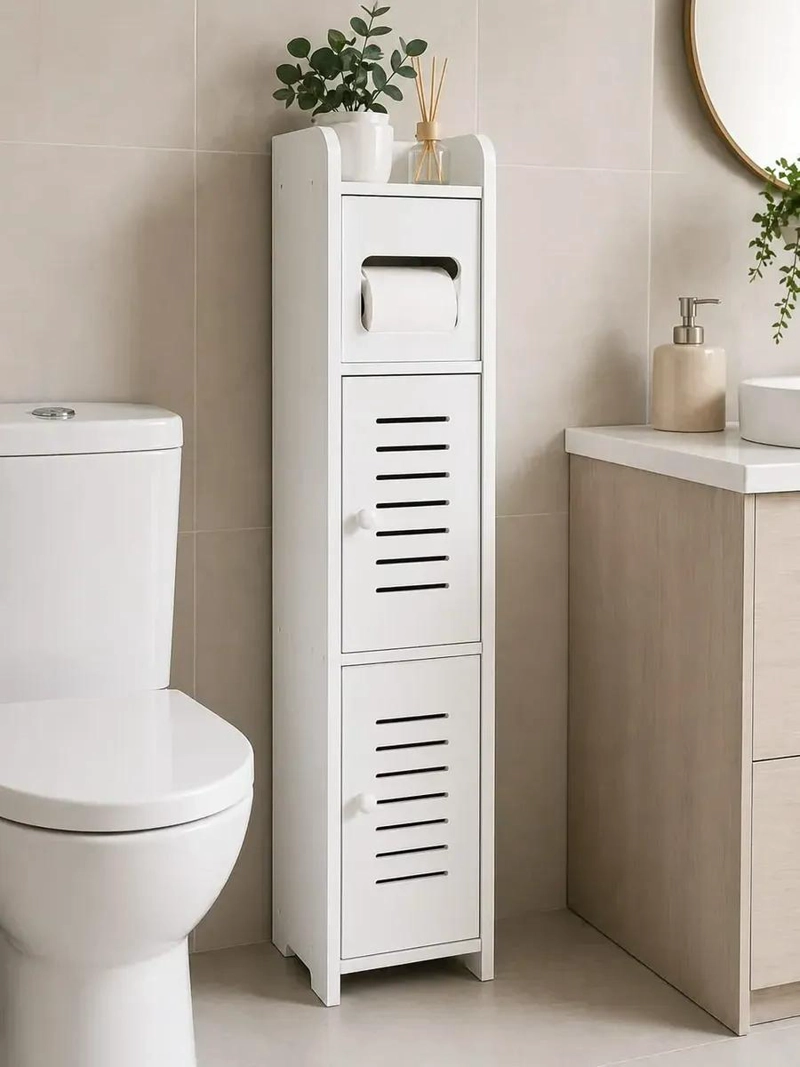 MUEBLE ORGANIZADOR PARA BAÑO CON DISPENSER DE PAPEL HIGIE NICO - 1