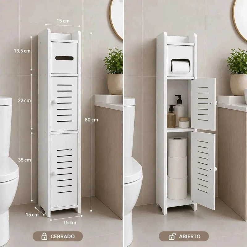 MUEBLE ORGANIZADOR PARA BAÑO CON DISPENSER DE PAPEL HIGIE NICO - 4