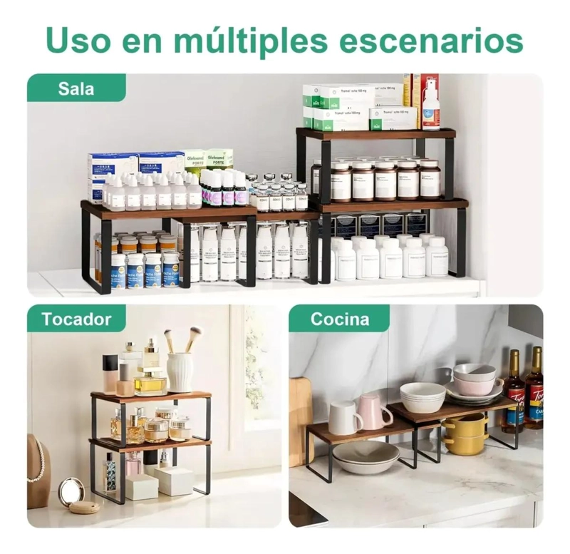 ORGANIZADOR APILABLE DE MADERA PARA COCINA Y BAÑO - 3