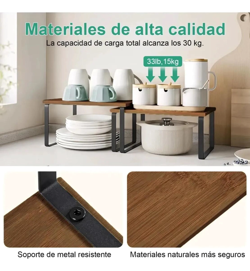ORGANIZADOR APILABLE DE MADERA PARA COCINA Y BAÑO - 5