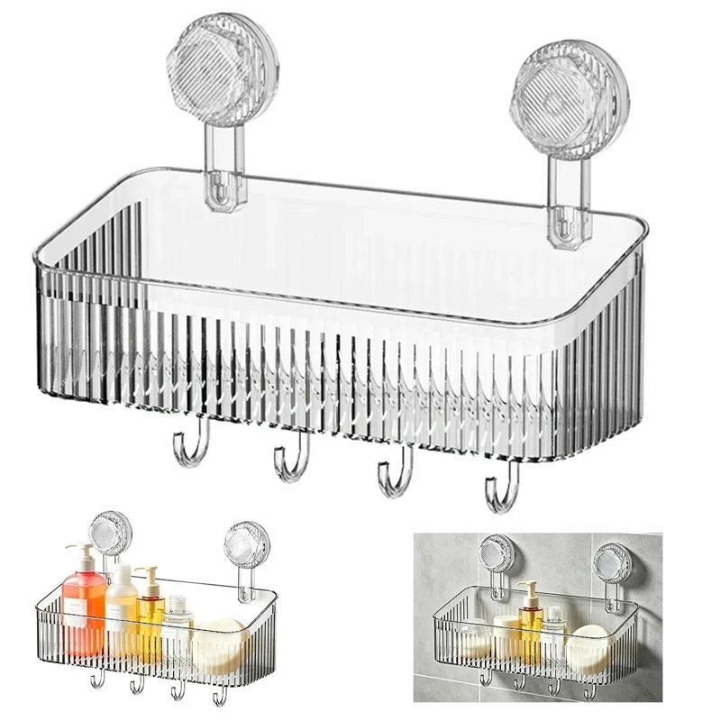 REPISA ORGANIZADOR DE BAÑO TRANSPARENTE CON VENTOSAS Y GANCHOS - 1