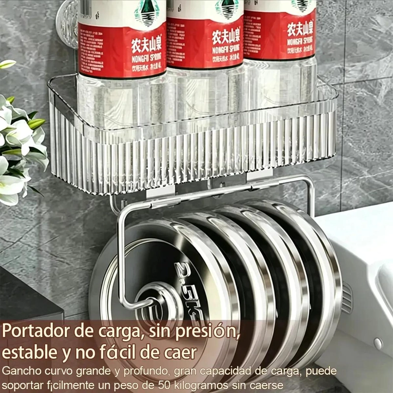 REPISA ORGANIZADOR DE BAÑO TRANSPARENTE CON VENTOSAS Y GANCHOS - 10
