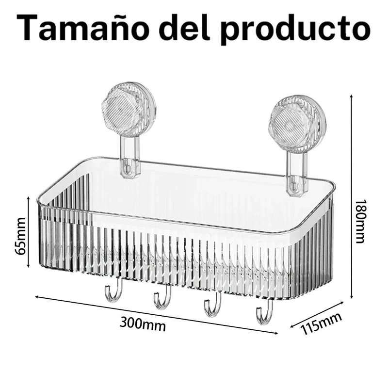 REPISA ORGANIZADOR DE BAÑO TRANSPARENTE CON VENTOSAS Y GANCHOS - 2