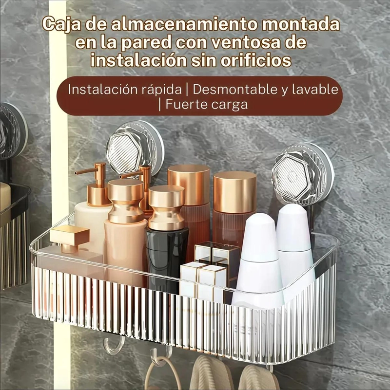 REPISA ORGANIZADOR DE BAÑO TRANSPARENTE CON VENTOSAS Y GANCHOS - 3