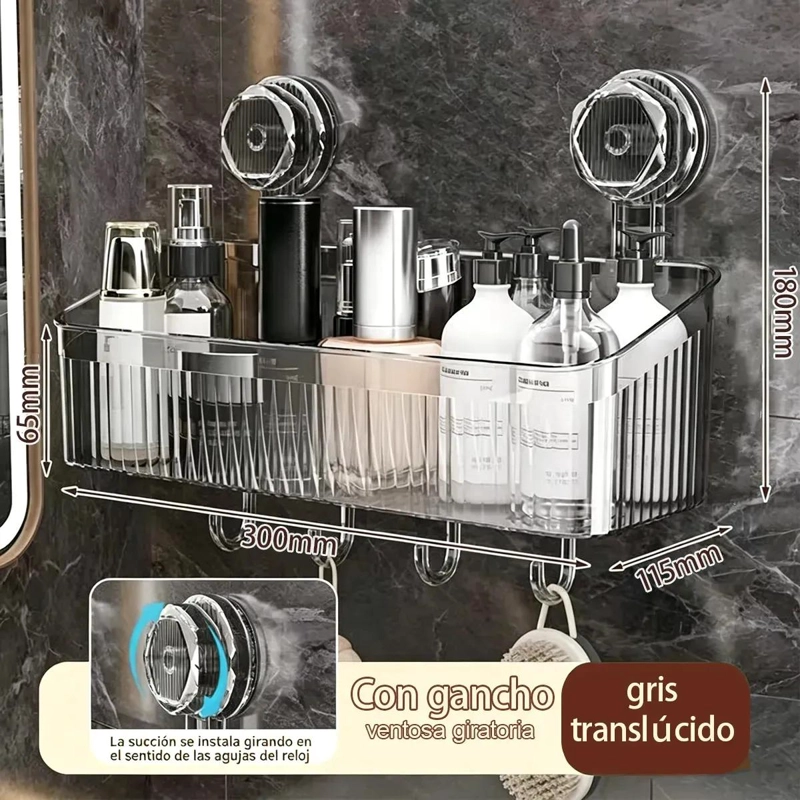 REPISA ORGANIZADOR DE BAÑO TRANSPARENTE CON VENTOSAS Y GANCHOS - 4