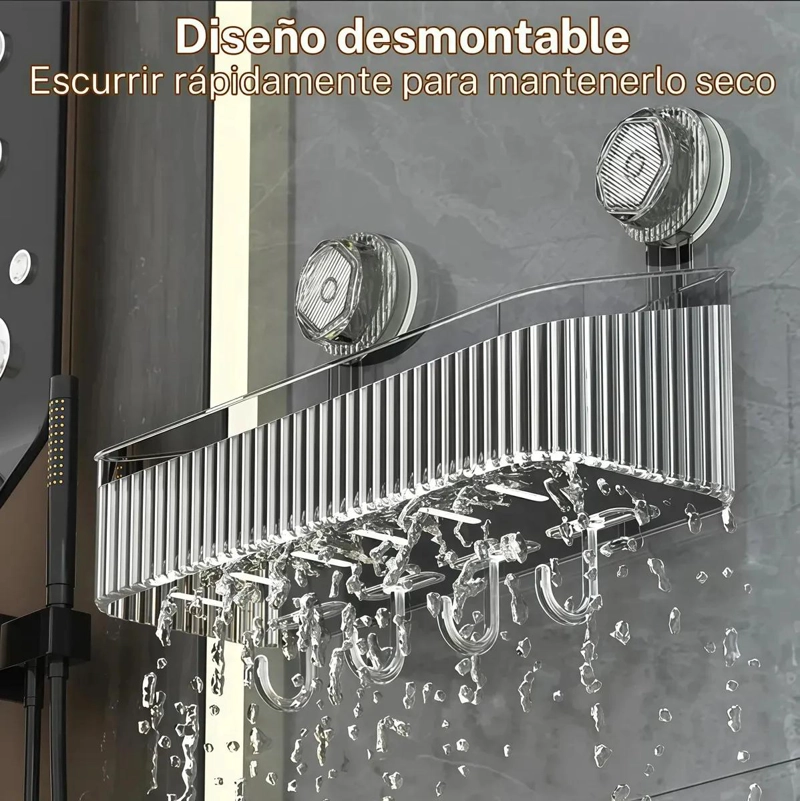 REPISA ORGANIZADOR DE BAÑO TRANSPARENTE CON VENTOSAS Y GANCHOS - 5