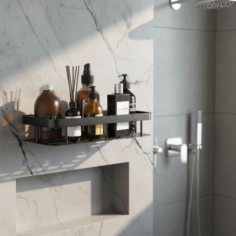 ESTANTE DE ALMACENAMIENTO PARA BAÑO SIN PERFORACIONES EN COLOR NEGRO - 3